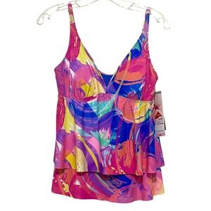 Beach House Dopamine Tiered Tankini Top Size 10 Artsy Cruisewear Vacation‎ Beach